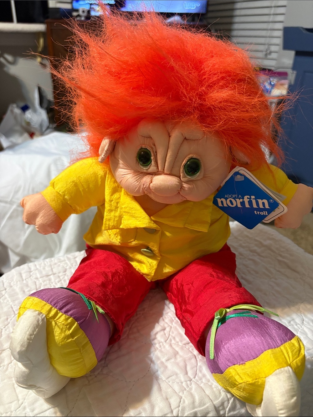 Norfin Troll Plush — Orange Hair, Yellow Shirt, Red Pants
